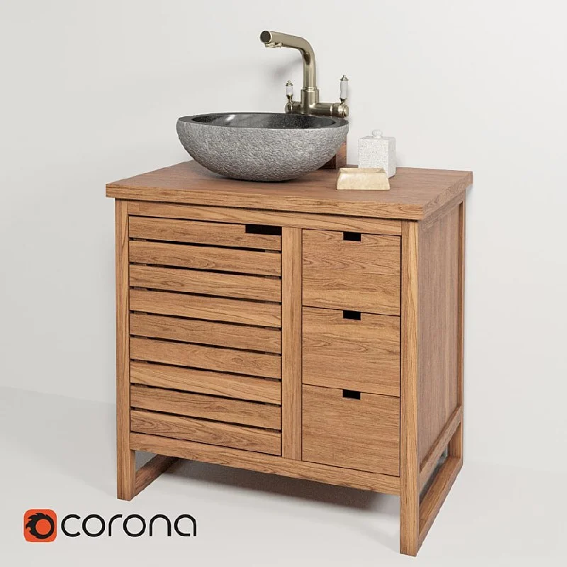 Sink made of natural river stone Stone Teak House, cabinet Gourdon 80, mixer Lemark LM4861B